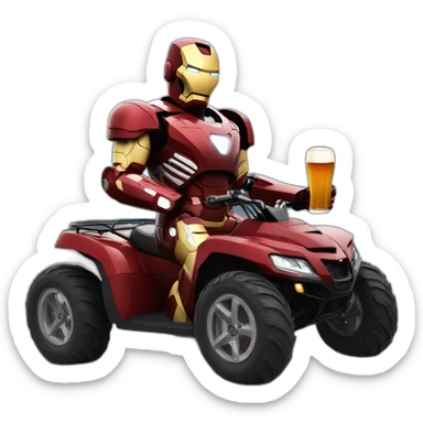 Iron Man sur un quad avec un bière dans sa main sticker