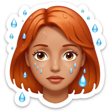 woman feeling very hot, sweating with face redish and drops sticker