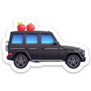 Create a small and simple Mercedes G-Class SUV in exact side view angle as the reference image. The design should be minimized in details, black color, colorful and friendly, in a 3D Apple emoji-like style. sticker