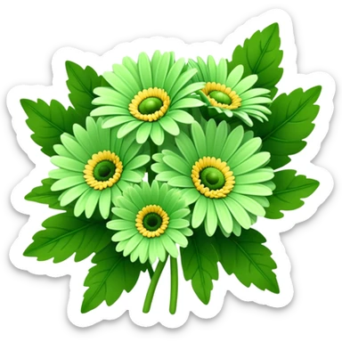 bouquet Soft Green Gerbera Daisy, luxuriant, leaf, bud sticker