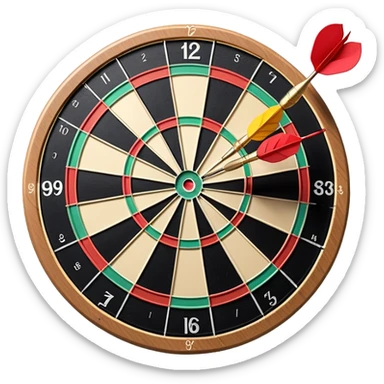 A dartboard with darts firmly stuck in the bullseye, surrounded by the colorful sections of the target. The background conveys a competitive atmosphere, with a subtle focus on precision and skill in the game of darts. sticker