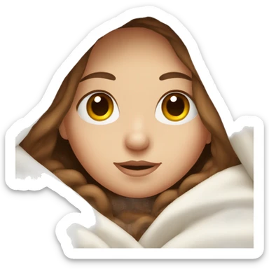 Pale Girl with brown hair  laying down cozy in a white blanket sticker