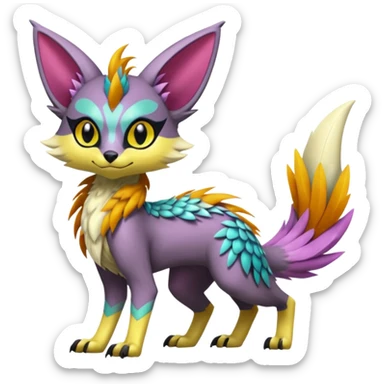 Colorful Exotic Meloetta-Lykoi-Sergal-Renamon-Pokémon-Digimon-Fakémon-fusion-hybrid-creature sticker