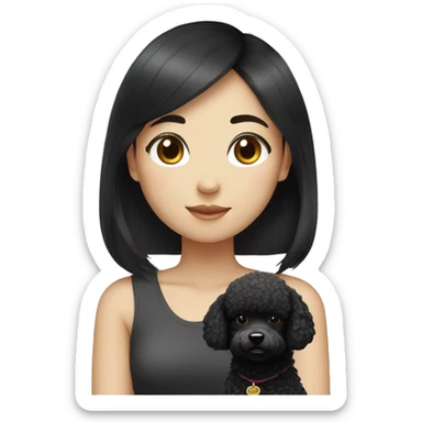 One Korean girl with black straight hair with one black poodle sticker