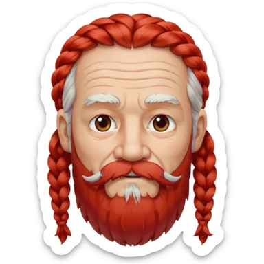 very old, white bearded and white mustached, red long haired, braided, earringed sticker