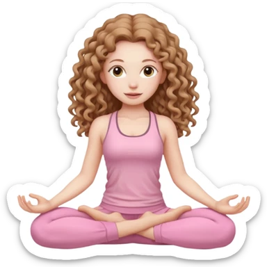 yoga girl with pale skin and long curly light brown hair in light pink clothes sticker