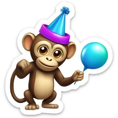 Party monkey with a party hat and a party popper sticker