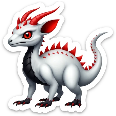 a translucent white with black belly and red eyes exotic edgy vernid-fionbri-creature full body sticker