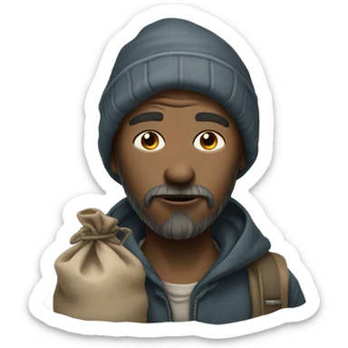 Homeless man with bindle sticker