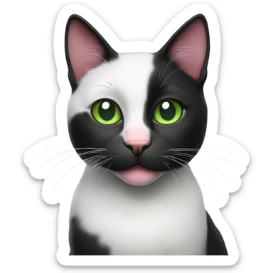 Black and white cat with green eyes and pink nose sticker