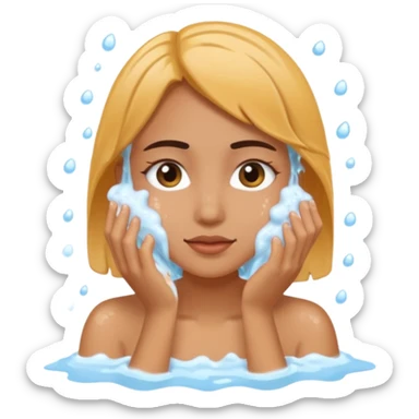 a female washing her face outside of shower  sticker
