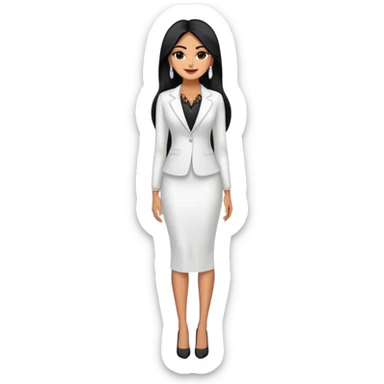 beautiful fit tall woman boss, with long straight black hair, with make up, black eye liner, smile, mexican, brown skin, wearing beautiful profesional outfit and white earings, full body sticker