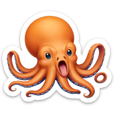 Cinematic Realistic Cute Yawning Octopus Portrait Emoji, Head tilted slightly with a dramatic, wide-open yawn, showcasing a soft, lustrous orange body with subtle blue ring accents and gently drooping tentacles, with half-closed, drowsy eyes rendered in exquisite detail; high shine, relaxed yet expressive, styled with a dash of mystical charm, soft glowing outline, capturing the essence of a sleepy yet affectionate octopus that appears ready to stretch out and drift into a peaceful nap! sticker