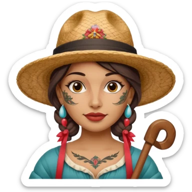 tattoed face venice gondolier with iconic hat woman sticker