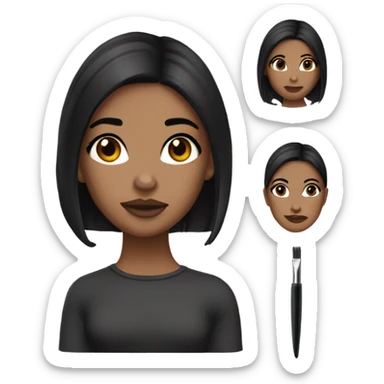 girl with dark, straight, shoulder-length hair, brown eyes and plump lips. There are earrings in the ears and a tragus piercing. the girl has eyebrow tweezers in her hands sticker