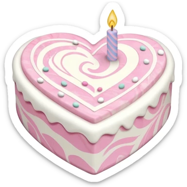 heart shaped birthday cake, pastel pink and white marbled, cute and simple sticker