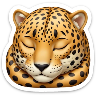 Meme-Worthy cute Sleeping Jaguar Portrait Emoji, Head resting peacefully with a contented smile, showcasing a luxuriously patterned Fur and eyes gently closed in serene slumber, Simplified yet hilariously adorable features, highly detailed, glowing with a soft, drowsy wild light, high shine, relaxed and utterly lovable, stylized with an air of playful laziness, bright and heartwarming, soft glowing outline, capturing the essence of a sleeping jaguar that feels destined to become the next viral sensation of adorable rest! sticker