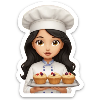 a pretty tan bratz girl with black wavy long hair baking at a restaurant sticker