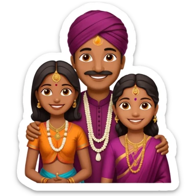 South indian hindu family with a 70 years old father and mother and one 40 years old daughter. They wear a traditional dress. They are smiling. sticker