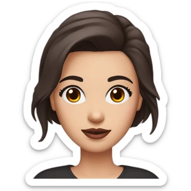 White women with long dark brown hair and long eyelashes dark brown eyes and pink cheeks with pink lips and thick dark brown eyebrows and black dog sticker