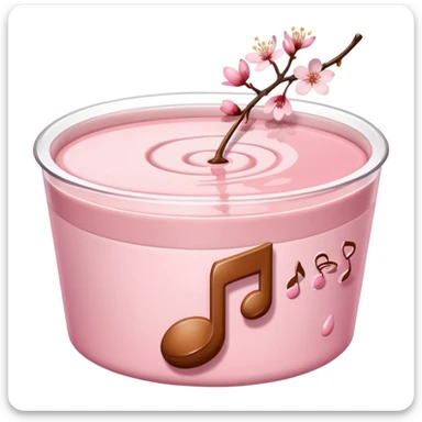 Sakura pudding shaped like a musical note with cherry blossom accent sticker