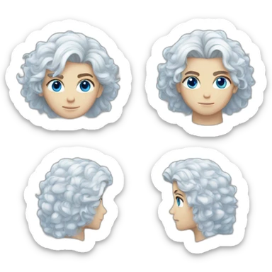 white androgynous guy white long curly hair armor blue eyes sticker