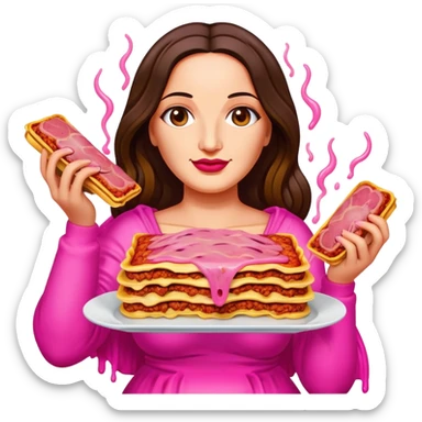 pop art neon Monalisa holding Melted pink gooey spam meat lasagna sticker