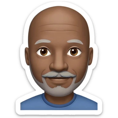 Black man's face in 50 bald with a grey beard clean shaven and black thin moustache, 2 studs in each ear with small ears and a piercing in left nose and happy smirk
 sticker