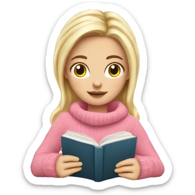 Pretty white girl with pink sweater reading cozy sticker