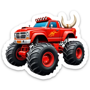 El Toro Loco - Monster Jam (Model Year: 2022) (Iconic colour: Red with horns) - An eye-catching monster truck with a wild, rebellious design in bold red. Include stylized, large horn graphics and aggressive facial elements that evoke a bull-like, ferocious appearance, exuding daring and unstoppable force. sticker