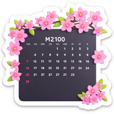 spring calendar with cherry blossoms sticker