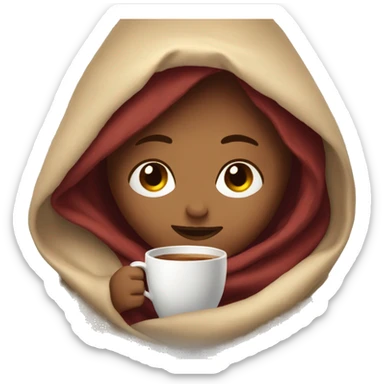 girl with dark red hair inside a blanket sipping coffee eyes closed sticker