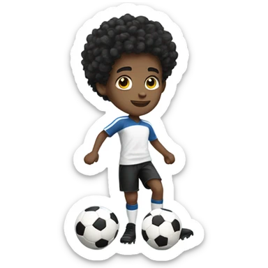 white kid black curly hair playing soccer full body sticker