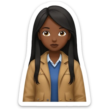 walk black long hair girl at university without backpack with brown jacket sticker