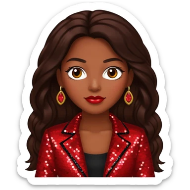 LaTocha Scott from Xscape with long dark brown hair, red sequin outfit sticker