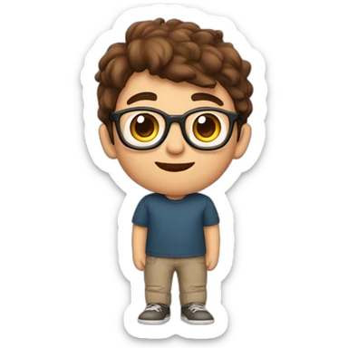 a 12-year-old boy with brown hair and glasses performs on the stage of the theater sticker