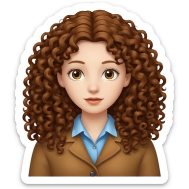 pale woman with ne meter long brown curly hair, middle part sticker