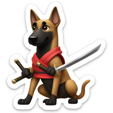 Belgian malinois ninja with nunchucks and sword sticker