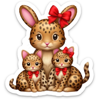 Leopard print bunny and kitten with red bows sitting together sticker