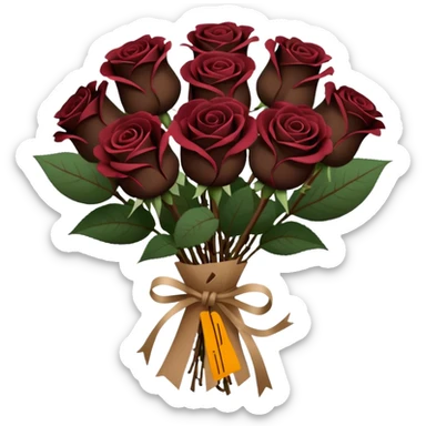 Bouquet of the darkest really dark brown roses in a paper package sticker