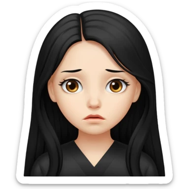a girl with silk long black hair having fomo sticker
