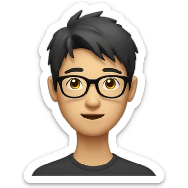 asian teenage boy with black square glasses sticker