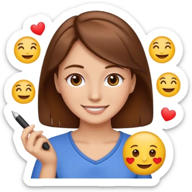 Keep her skin fair but give her brown hair. She is teaching how to make emojis. sticker