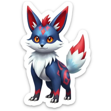 Shiny Exotic Badass Colorful Ethereal Royal Mysterious Gothic Zangoose-Zorua-Litten-Pokémon-Fakémon-hybrid-creature (full body) with colorful pattern-markings sticker