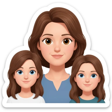 Mom (brown hair and brown eyes) and two adult daughters (brown hair and blue eyes) all with pale skin sticker