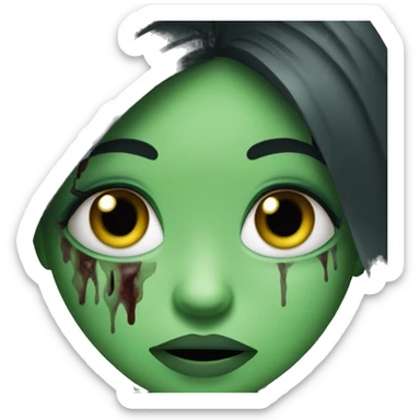 green zombie girl with black layered hair sticker