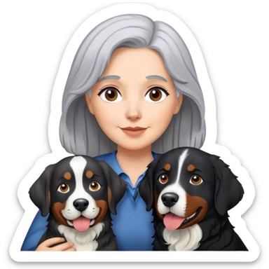 Gray hair Woman and black lab with Bernese mountain dog sticker