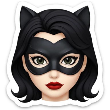 Cat woman  black eyes with black eyeliner dark hair big lips  sticker