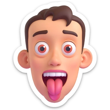 discord role icon for a psychiatric clinic, extremely funny patient character with exaggerated goofy features, silly expression, maybe crossed eyes or tongue out, cartoonish and playful, 3D style, color #6fe8f3 sticker