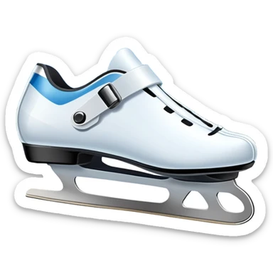 An icon showing close-up speed skating boots with long blades gliding across smooth ice. In the background, a professional racing track curves through a snowy winter landscape with mountains and pine trees under a bright sky. Transparent background enhances the dynamic scene. sticker